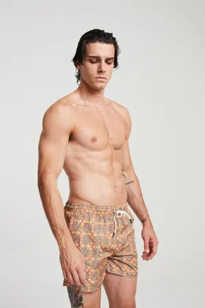 Kaleidoscope Print Swim Shorts In Orange