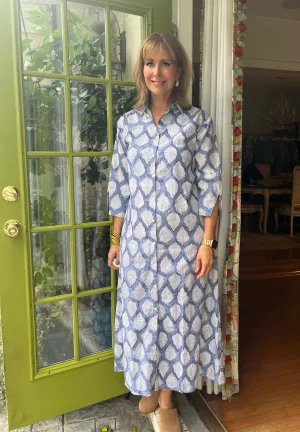 Kensington Blockprint Maxi Dress in Blue