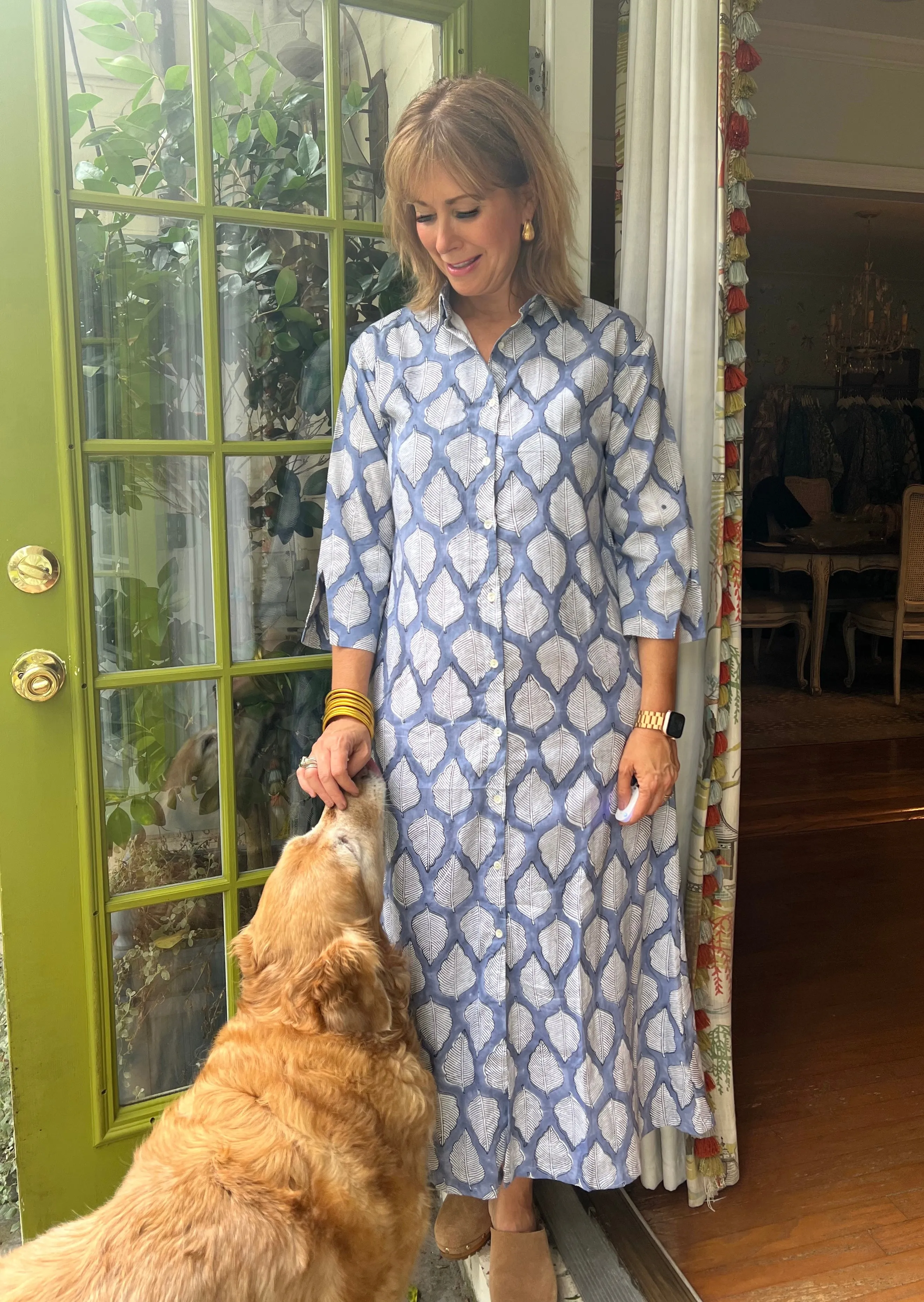Kensington Blockprint Maxi Dress in Blue