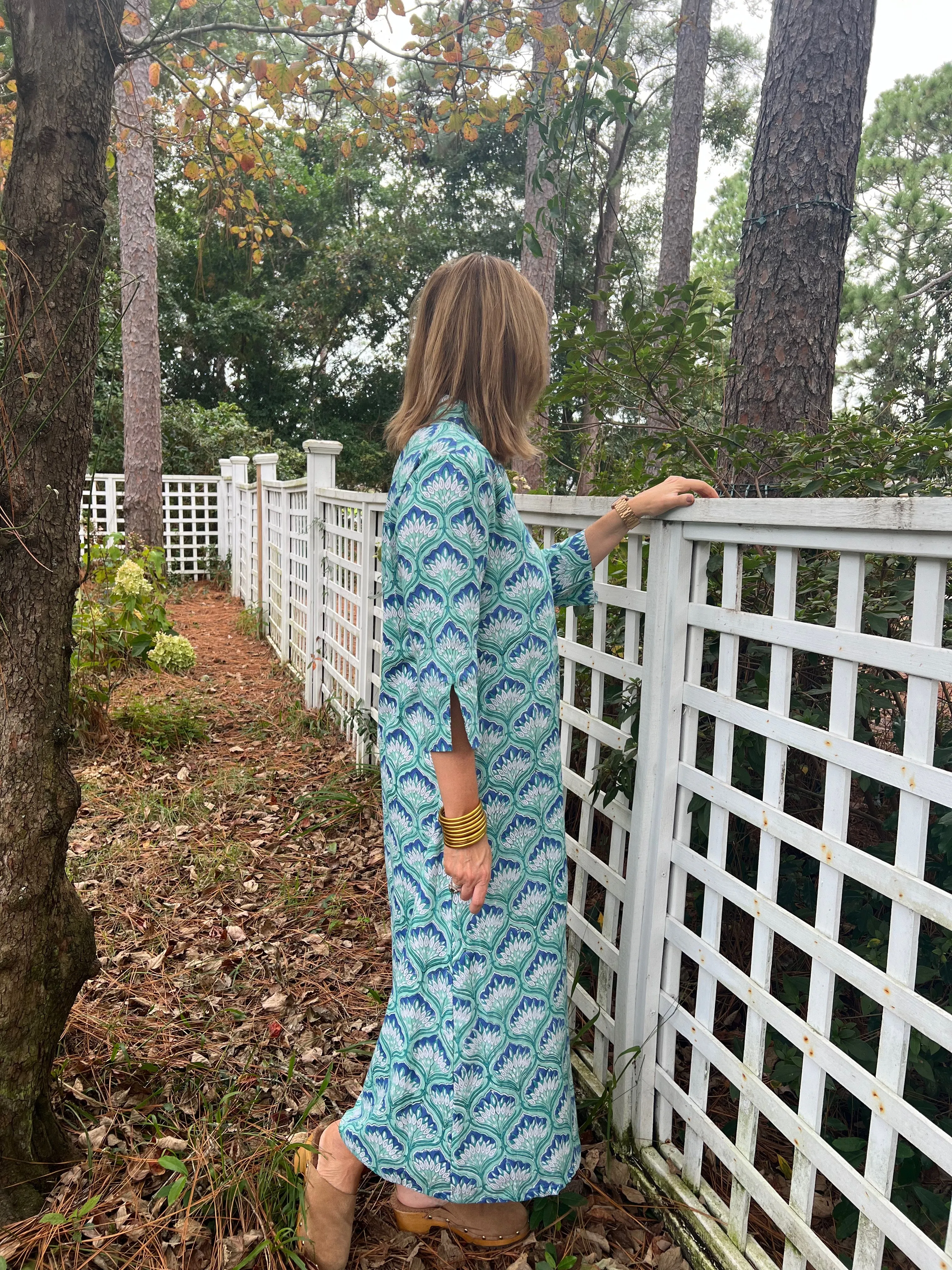 Kensington Blockprint Maxi Dress in Green