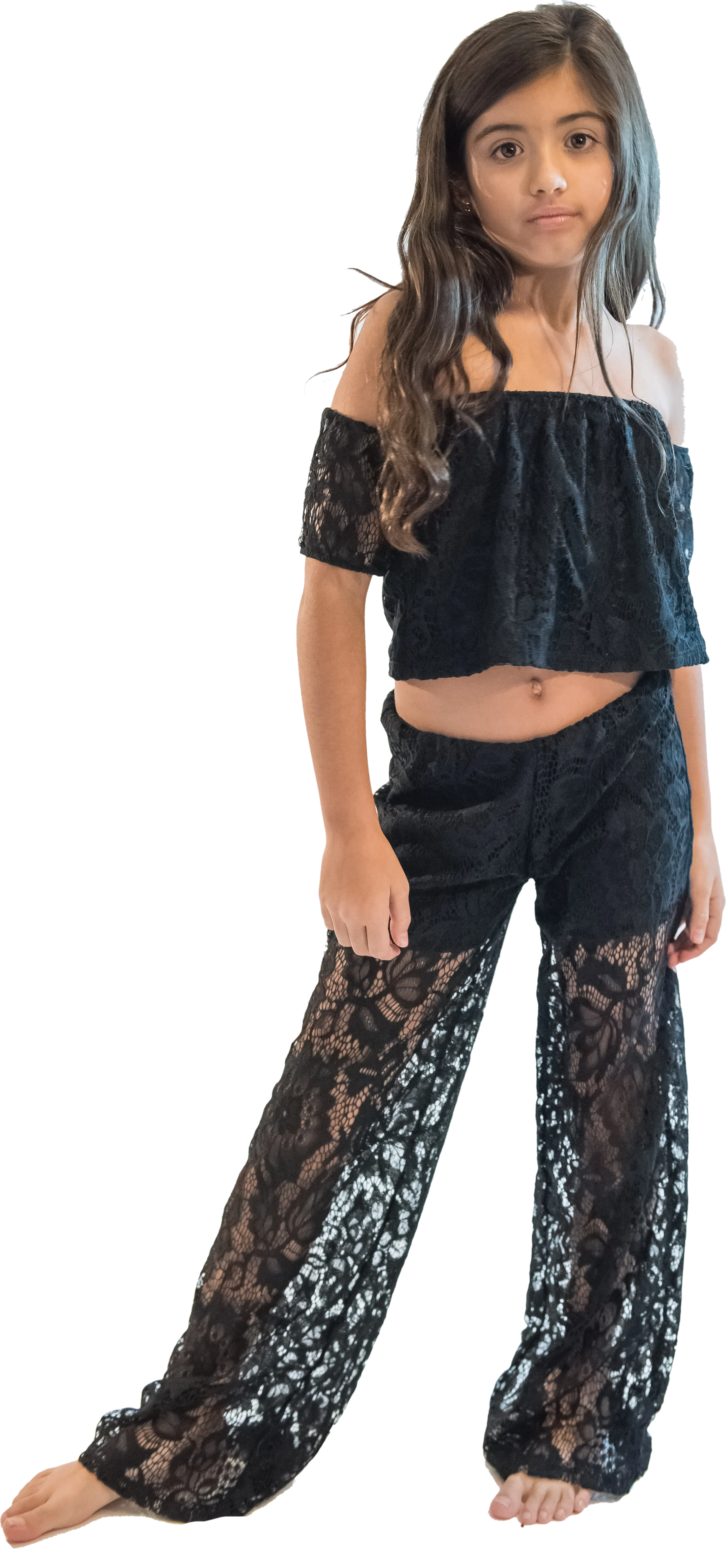 Kids Lace Palazzo Pants and Lace Crop Top Set