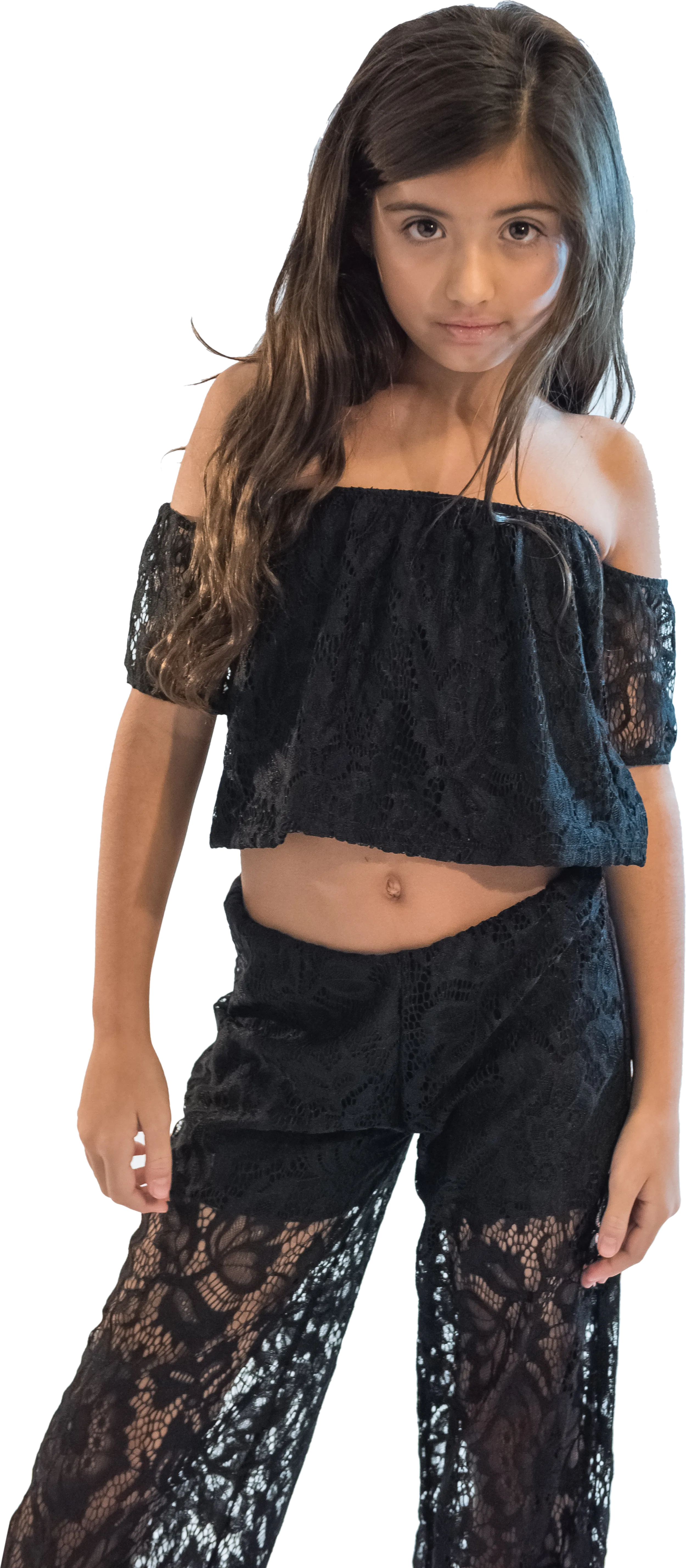 Kids Lace Palazzo Pants and Lace Crop Top Set