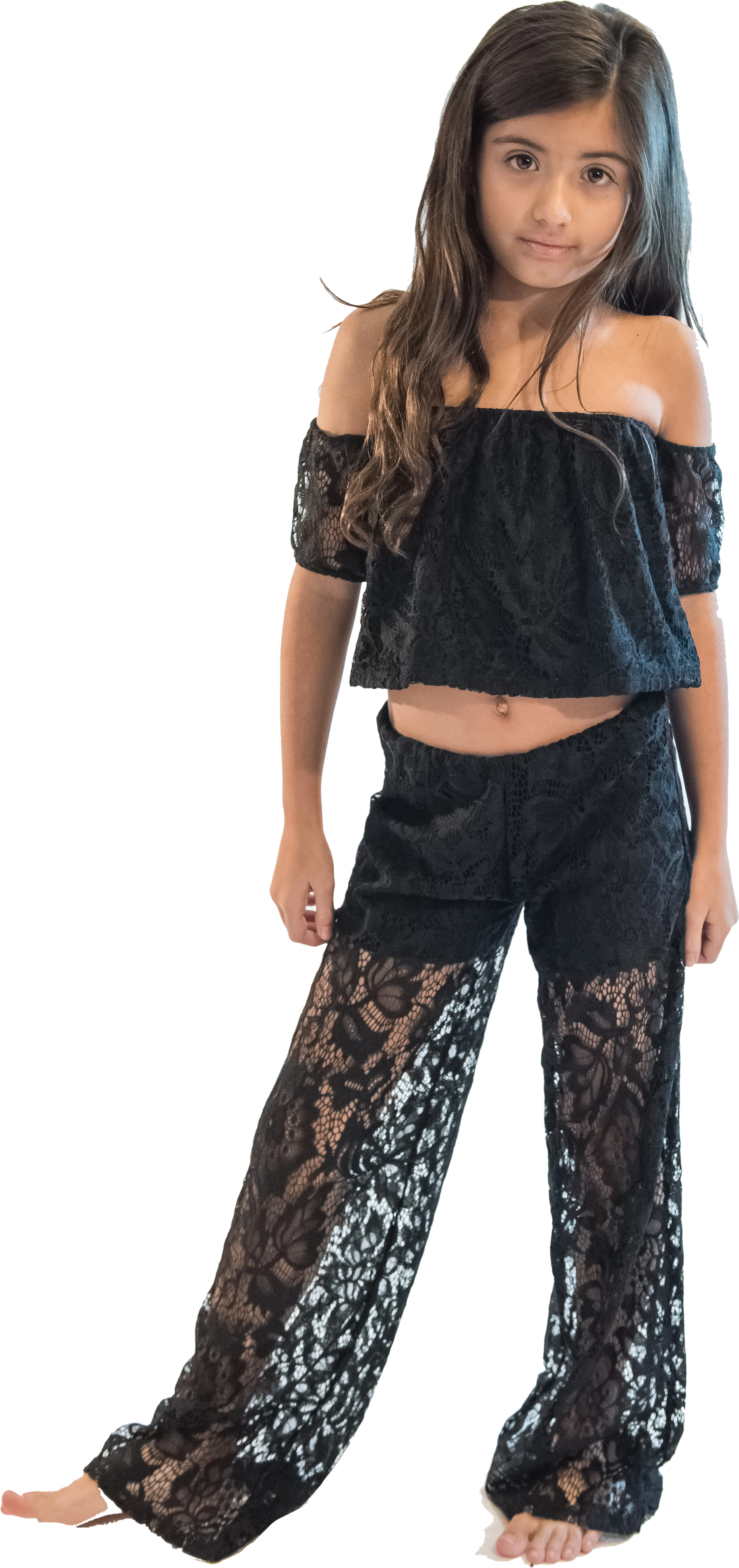 Kids Lace Palazzo Pants and Lace Crop Top Set