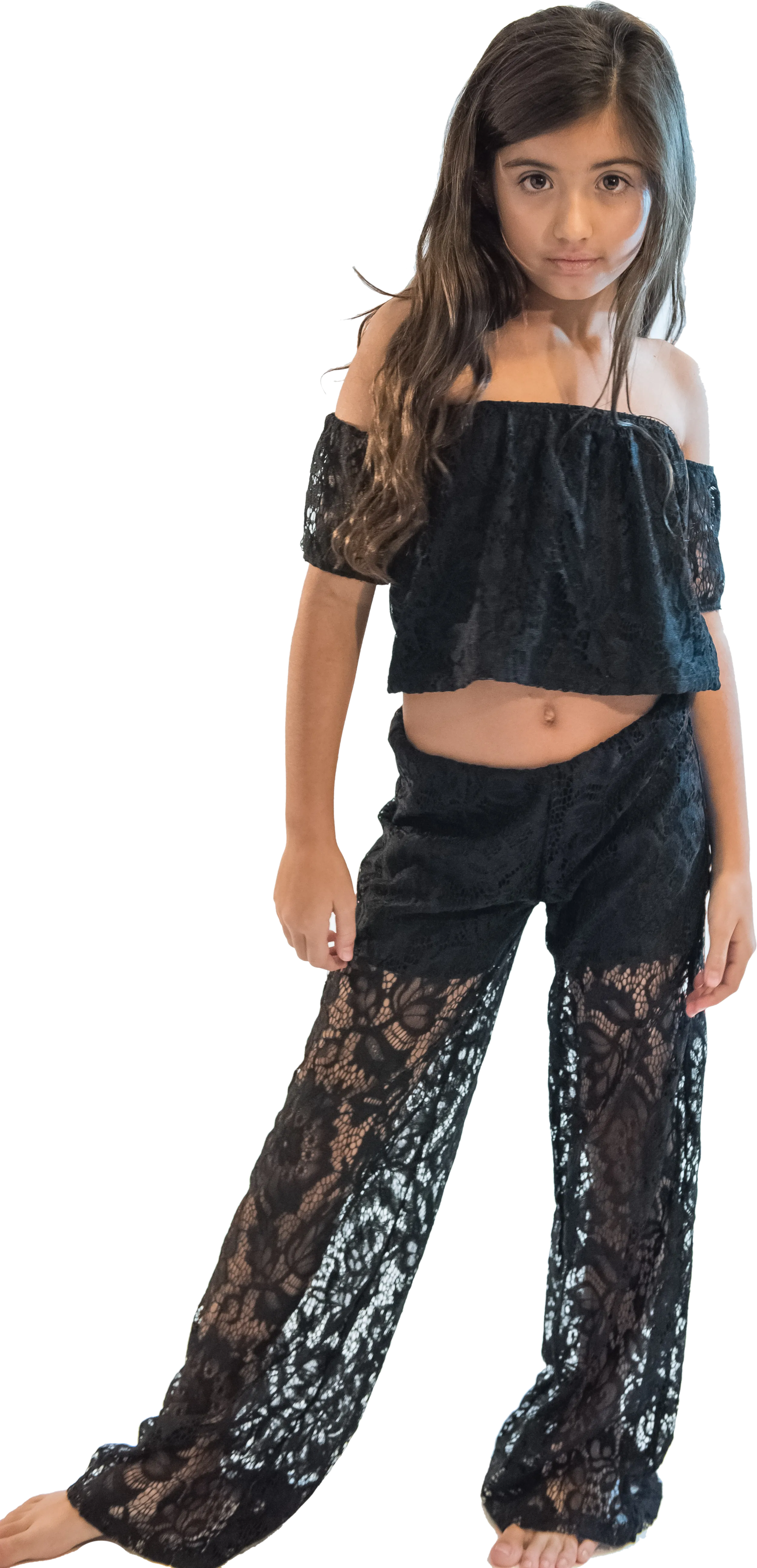 Kids Lace Palazzo Pants and Lace Crop Top Set
