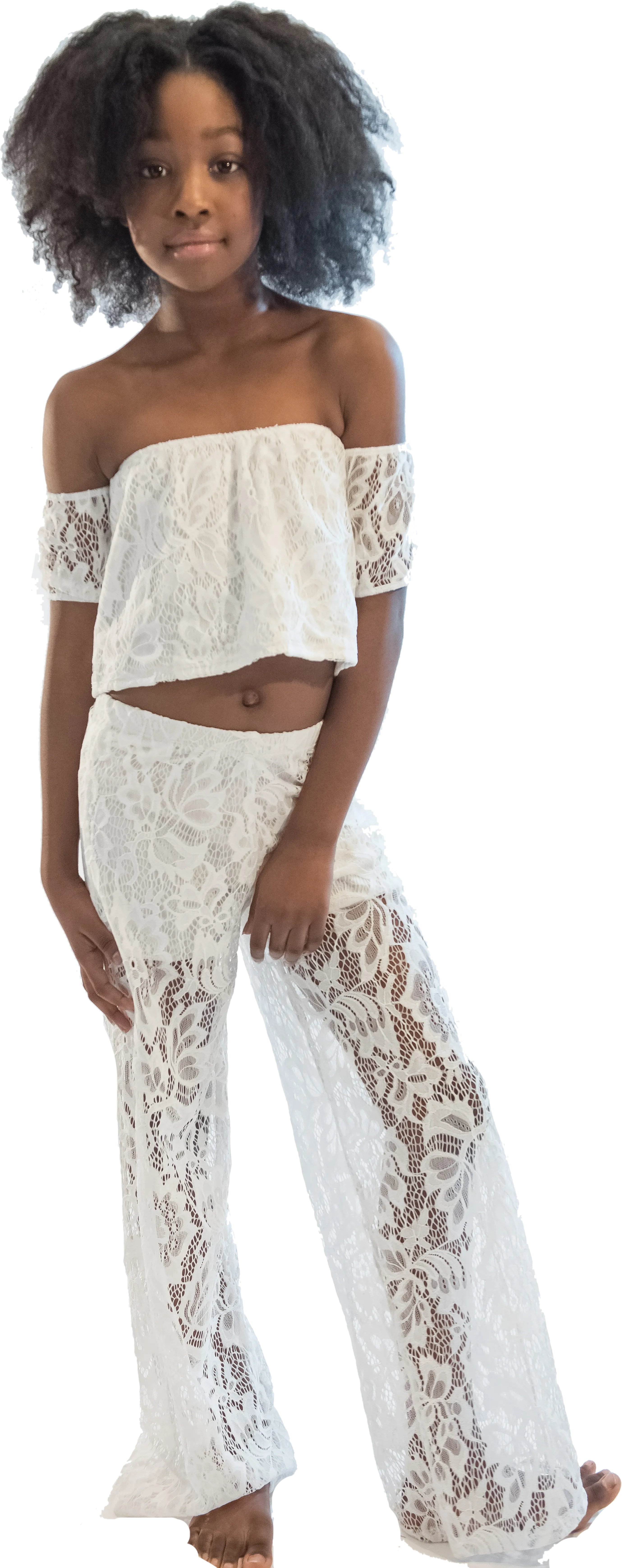 Kids Lace Palazzo Pants and Lace Crop Top Set