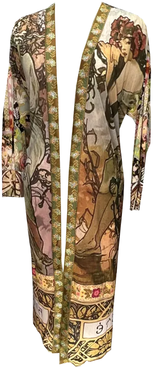 Kimono w/ Combo Sleeves & Embroidery Trimmings