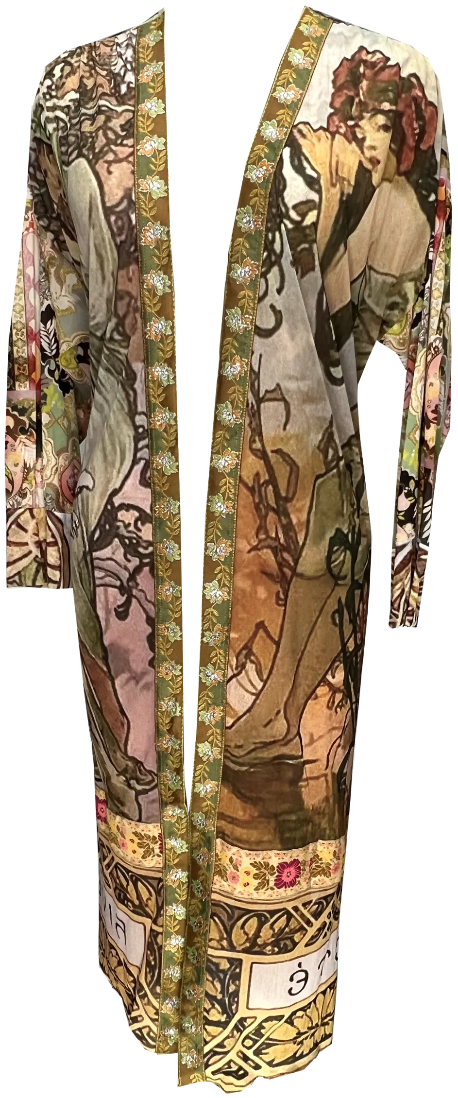 Kimono w/ Combo Sleeves & Embroidery Trimmings