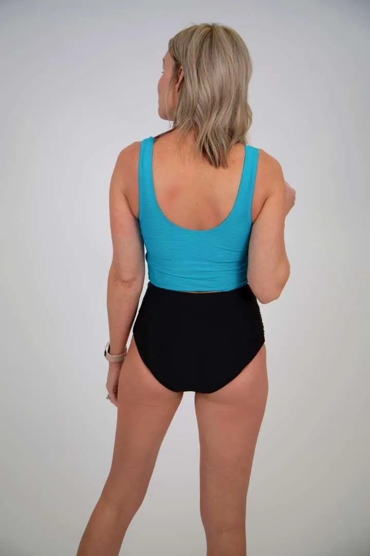 Knotted Rib Tankini Swim Top | Turquoise