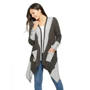 Knox Rose Women's Long Sleeve Lace-Up Cuff Patchwork Open Layering Jacket