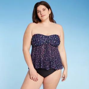 Kona Sol Plus Size Strapless Mesh Flyaway Tankini Top Blue Animal 24W