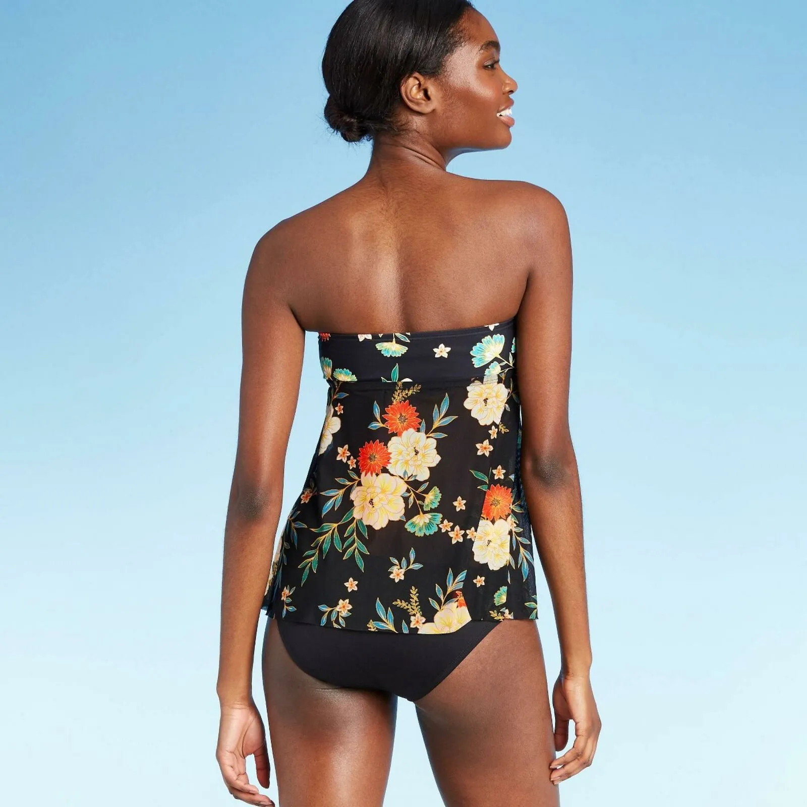 Kona Sol Women's Bandeau Mesh Flyaway Tankini Bikini Swim Top