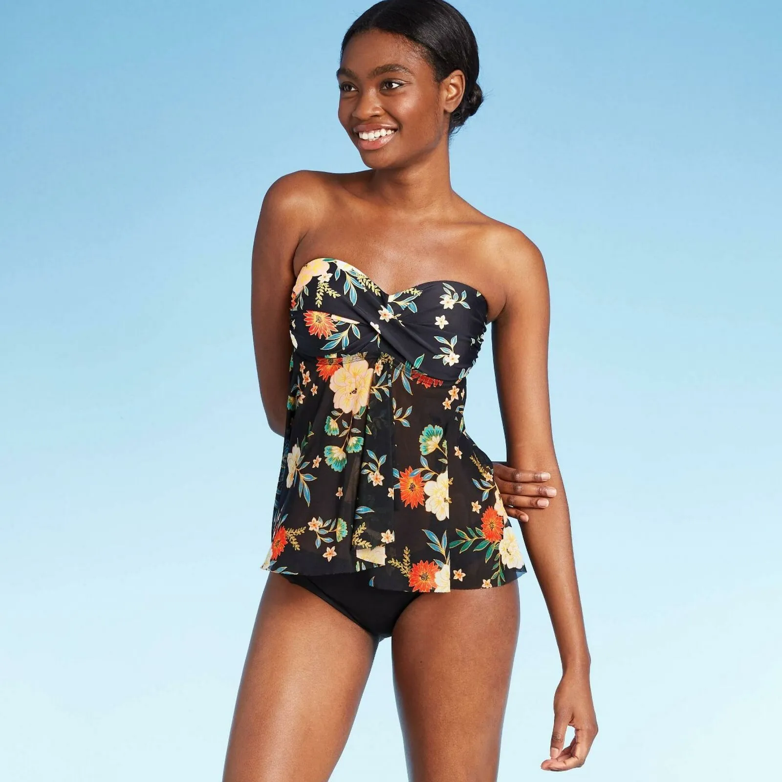 Kona Sol Women's Bandeau Mesh Flyaway Tankini Bikini Swim Top