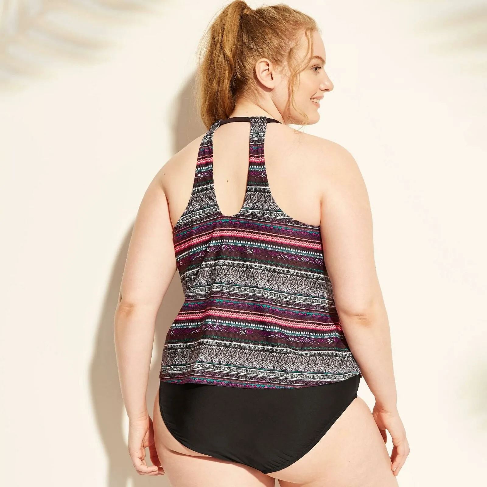 Kona Sol Women's Plus Size Patterned Racerback Tankini Swim Top
