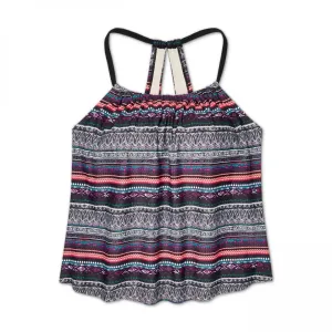 Kona Sol Women's Plus Size Patterned Racerback Tankini Swim Top