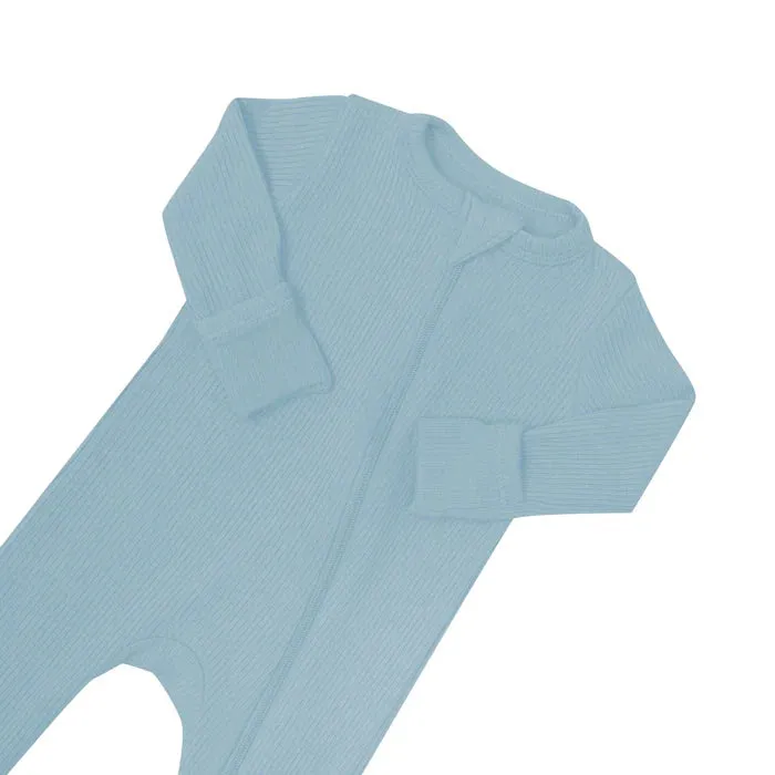 Kyte Baby Ribbed Zipper Romper (Dusty Blue)