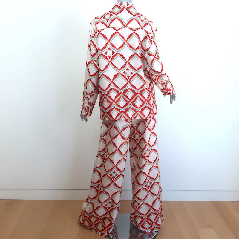 La DoubleJ Boy Shirt & Palazzo Pants Set Diamond Print Silk Twill Size Large