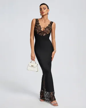 Lace V-neck Bandage Maxi Dress