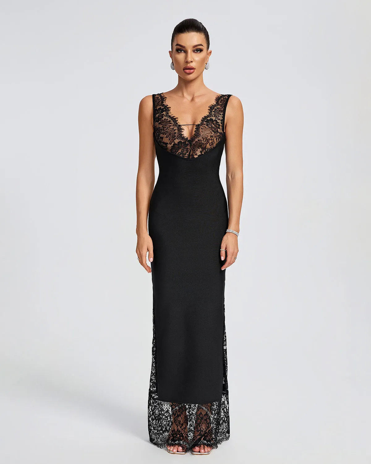 Lace V-neck Bandage Maxi Dress