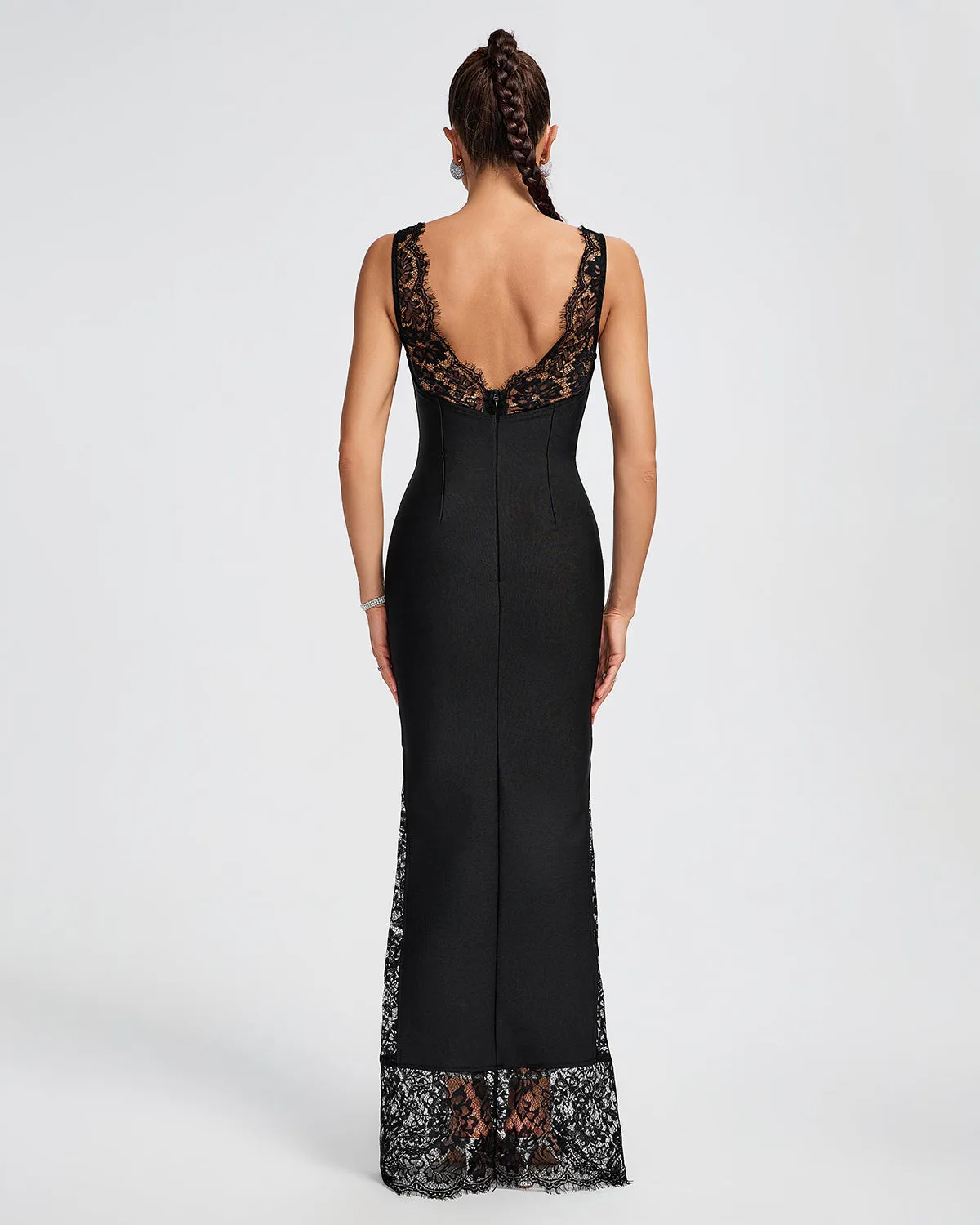 Lace V-neck Bandage Maxi Dress