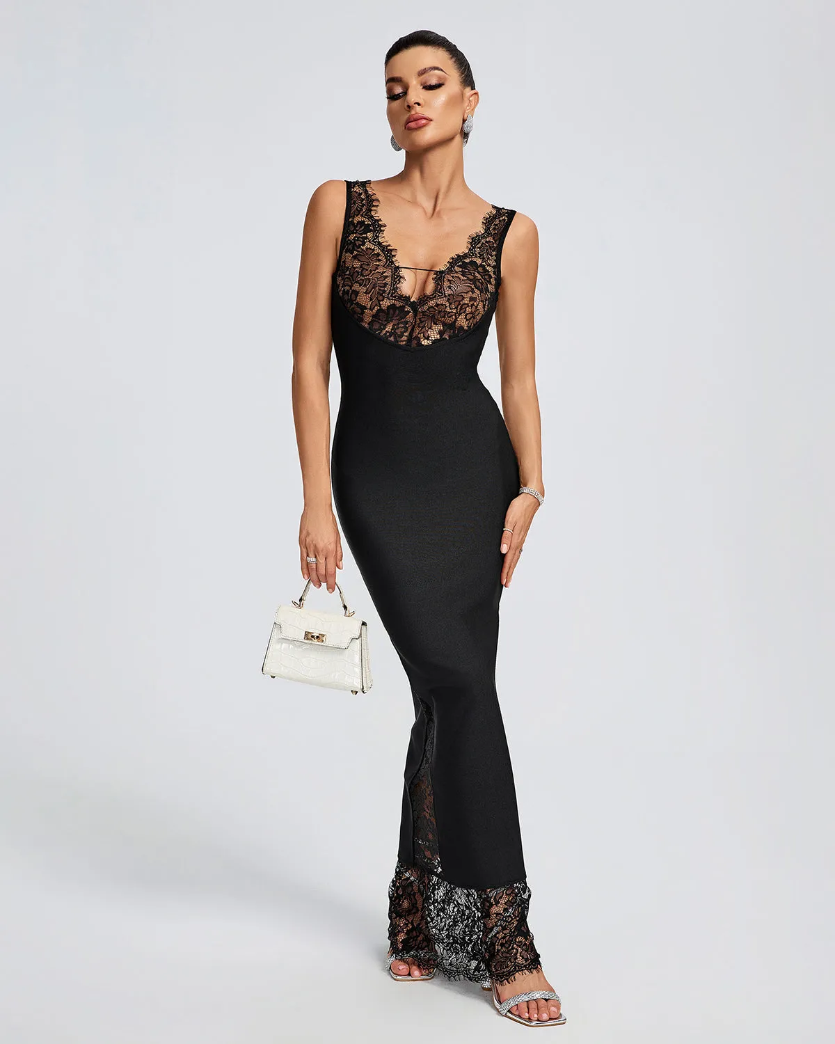 Lace V-neck Bandage Maxi Dress
