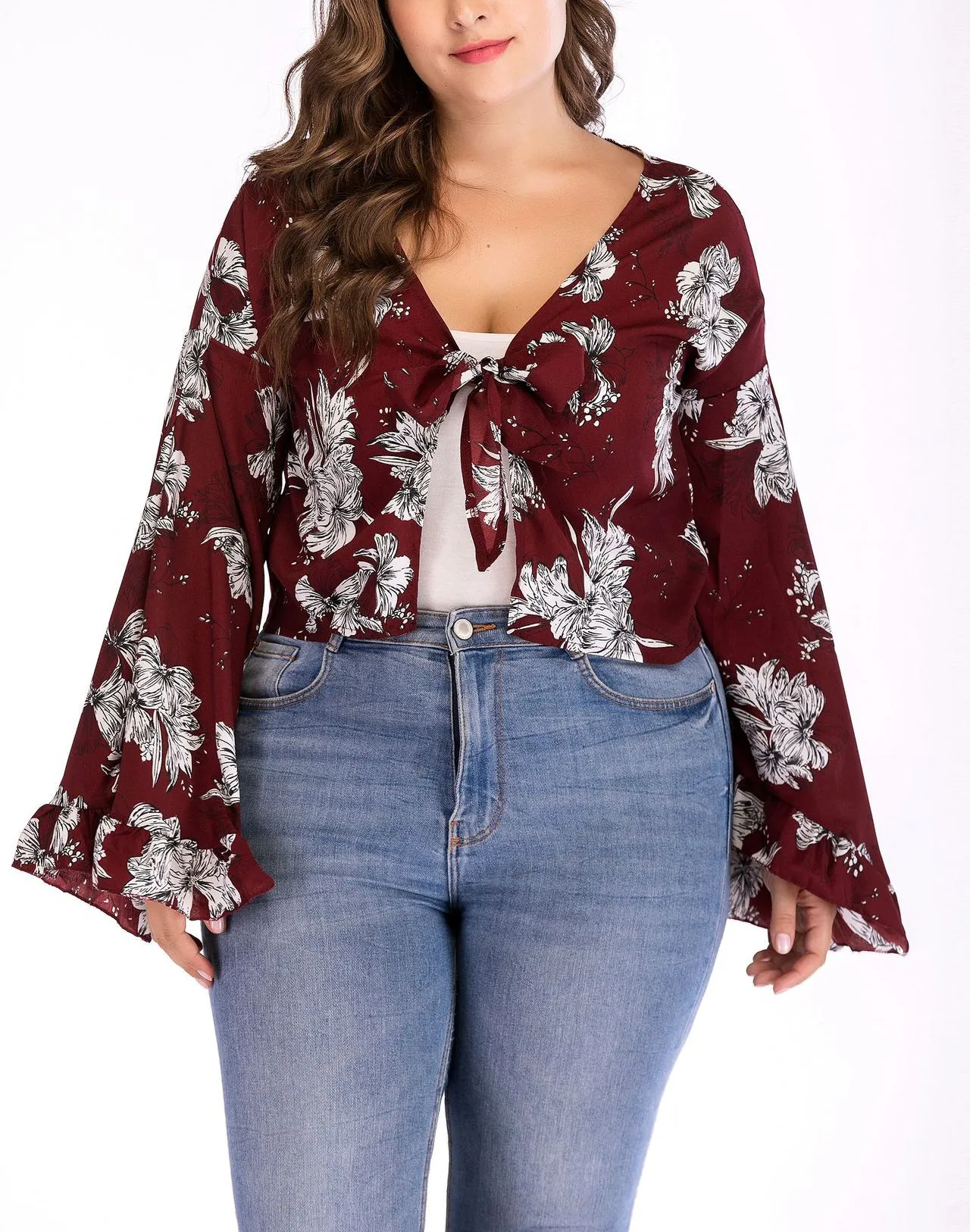 Large Size Printed Long Sleeve Cardigan