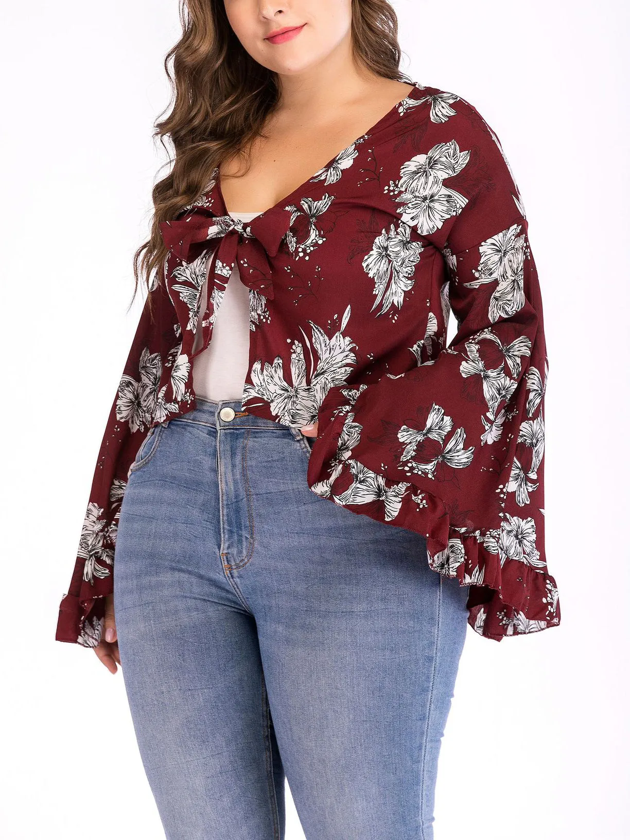 Large Size Printed Long Sleeve Cardigan