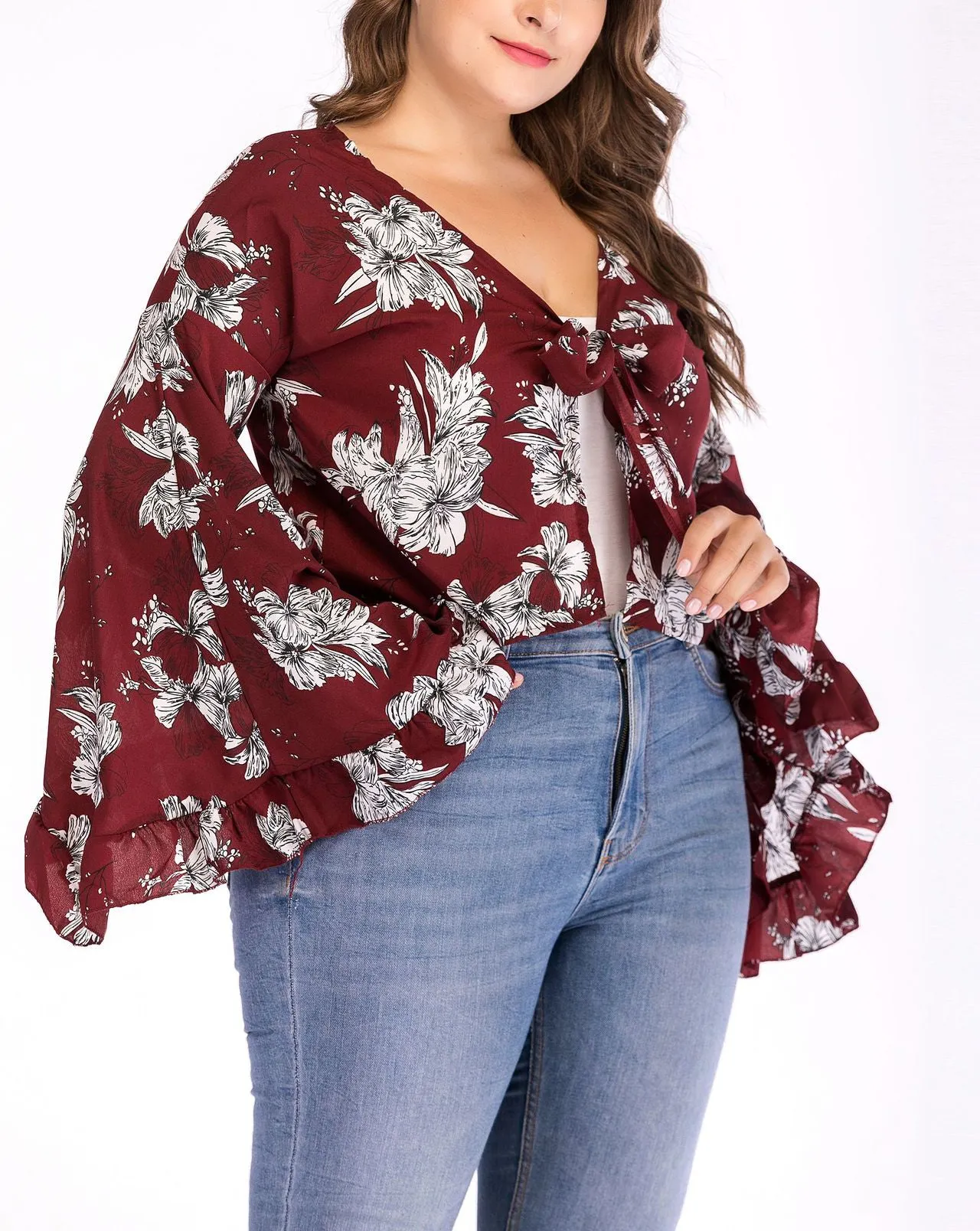 Large Size Printed Long Sleeve Cardigan