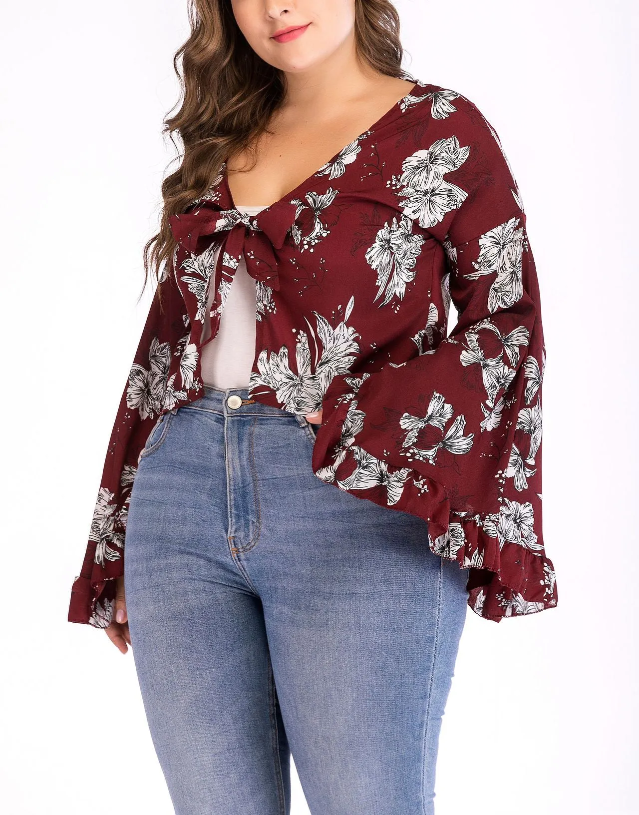 Large Size Printed Long Sleeve Cardigan