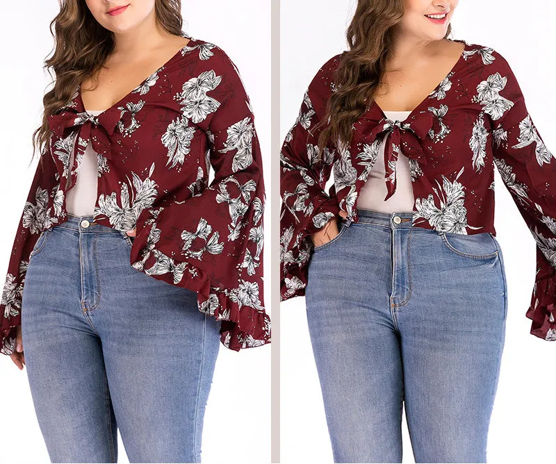 Large Size Printed Long Sleeve Cardigan