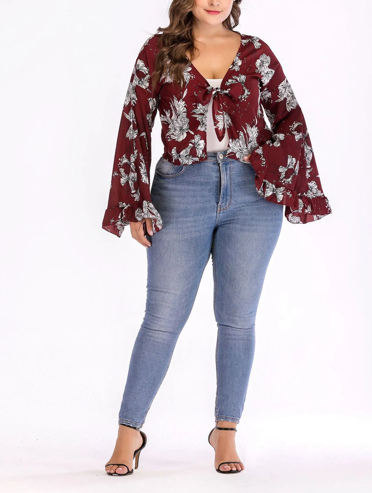 Large Size Printed Long Sleeve Cardigan