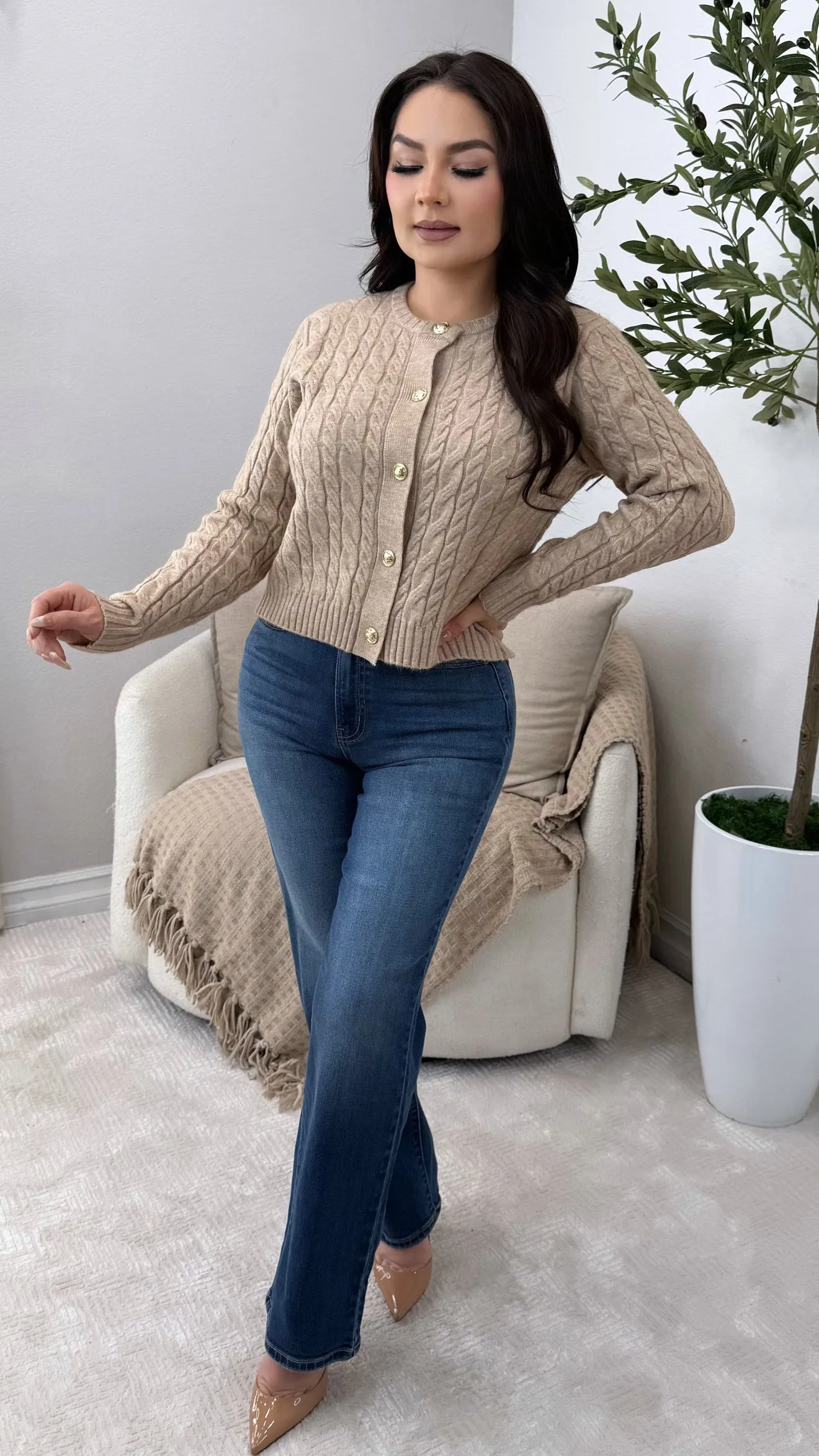 LAUREN KHAKI CARDIGAN