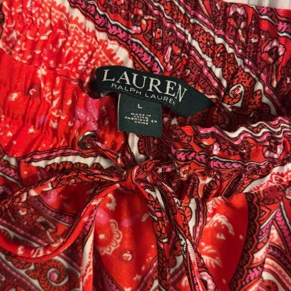 Lauren Ralph Lauren Tiered Red Paisley Western Midi Skirt, L