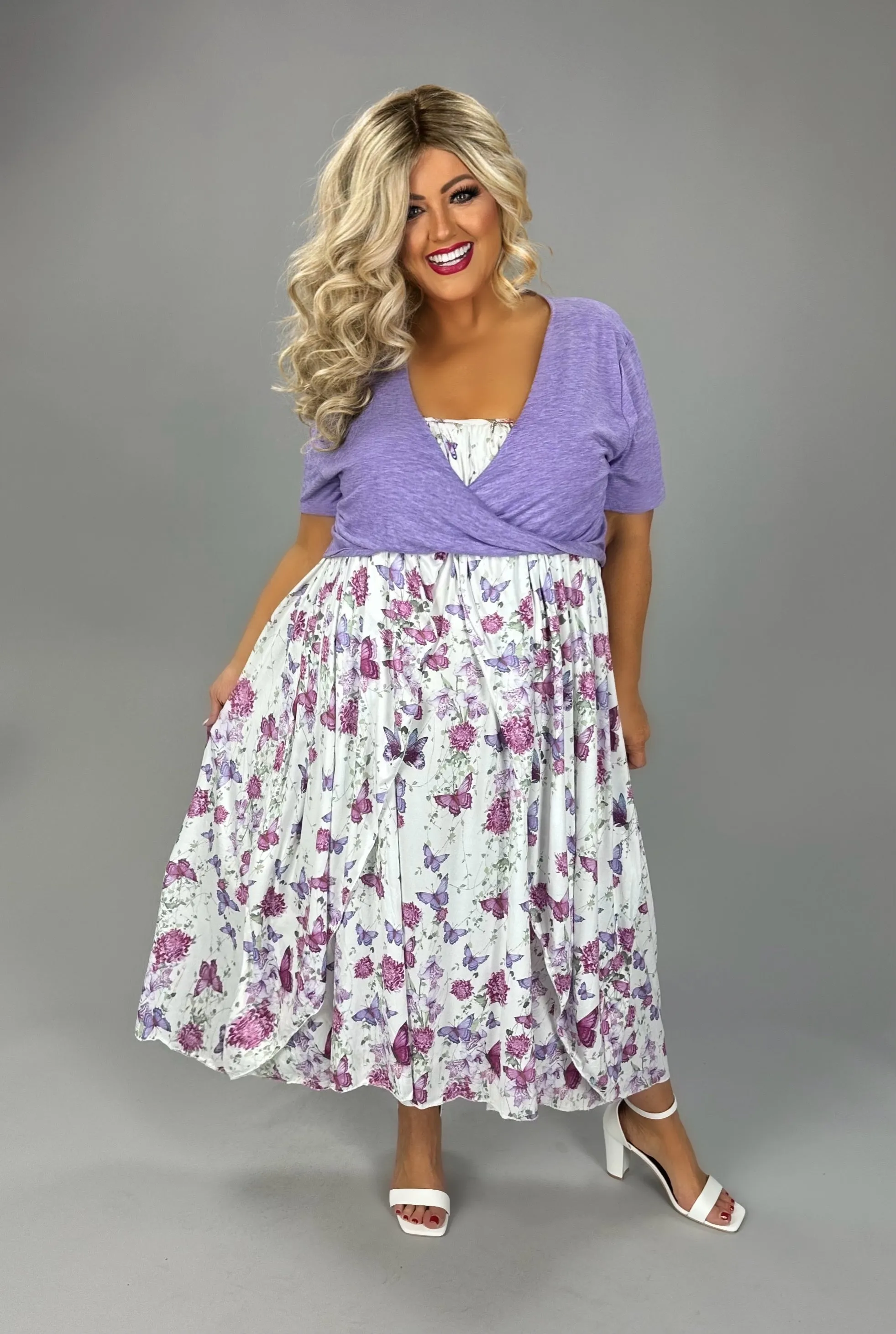 Lavender Butterfly Print Dress w/Cardigan