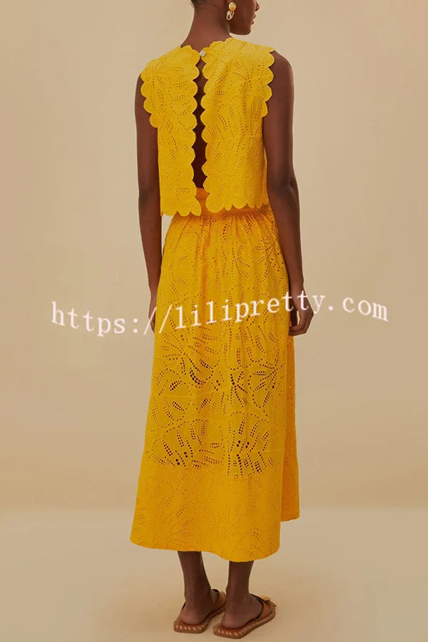 Laylin Cutout Embroidery Lace High Rise Pocketed Midi Skirt