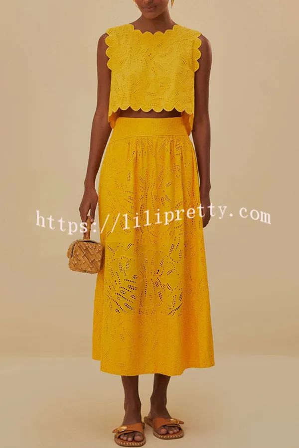 Laylin Cutout Embroidery Lace High Rise Pocketed Midi Skirt