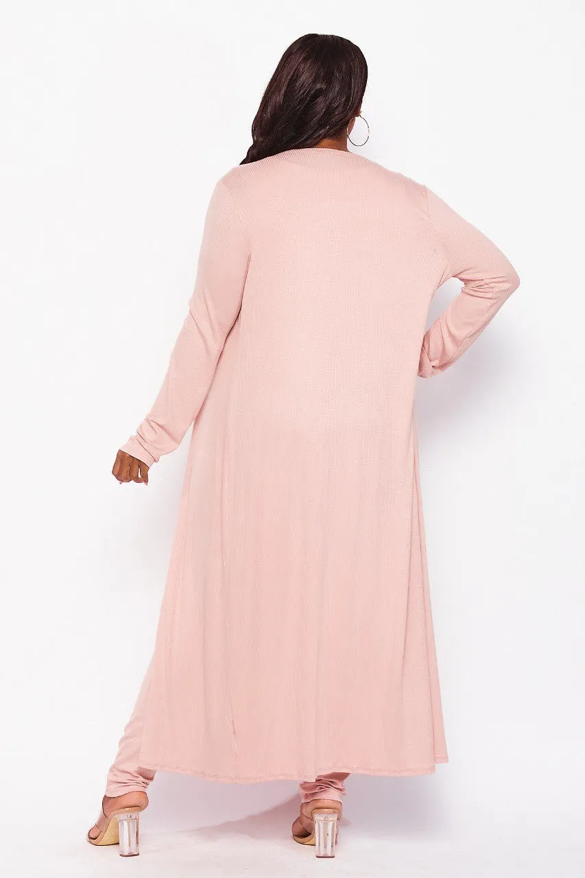LD-B {Paired Up} Mauve Ribbed 3 Pc Cardigan Set PLUS SIZE 1X 2X 3X