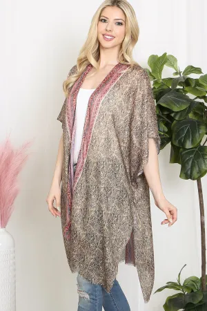 LEAF PRINT INLINE BOHO OPEN FRONT KIMONO
