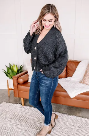 Legendary Cable Knit Cardigan In Charcoal