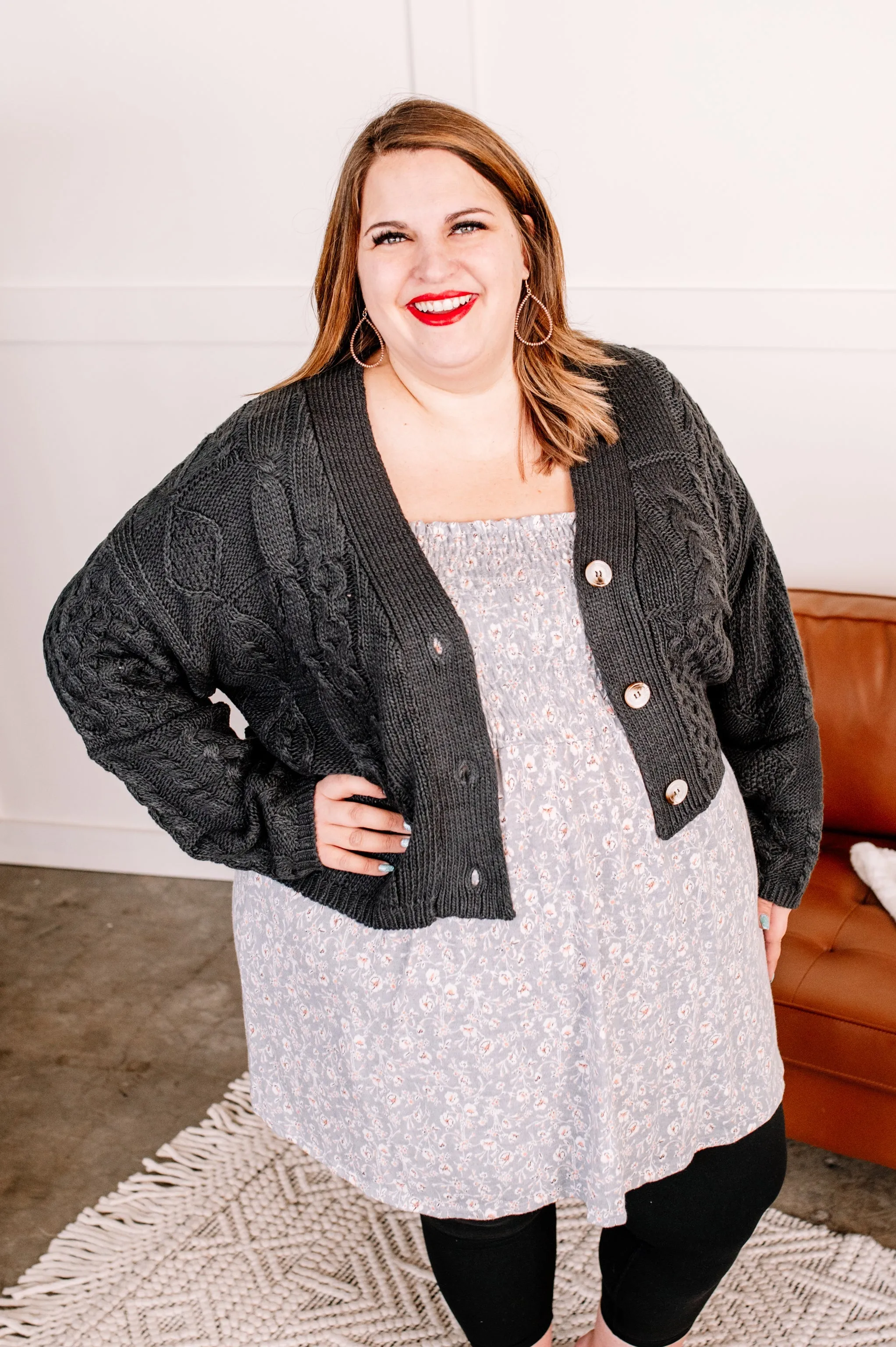 Legendary Cable Knit Cardigan In Charcoal