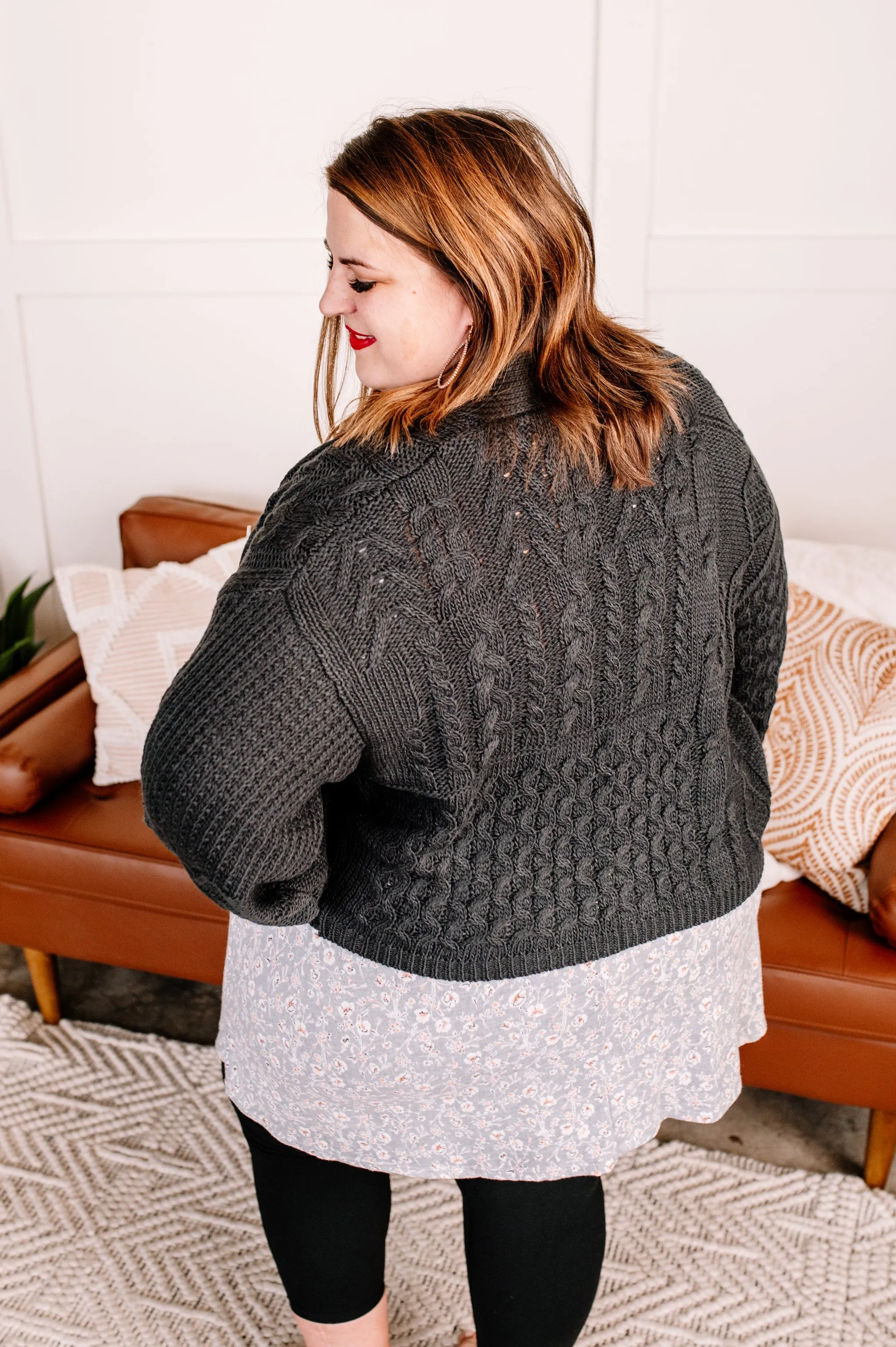 Legendary Cable Knit Cardigan In Charcoal