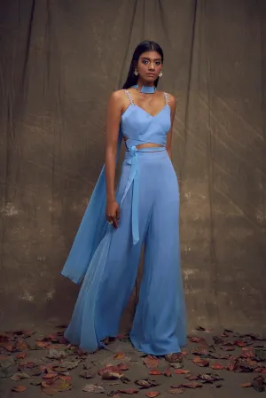 Light Blue Overlap Blouse and Palazzo Pants