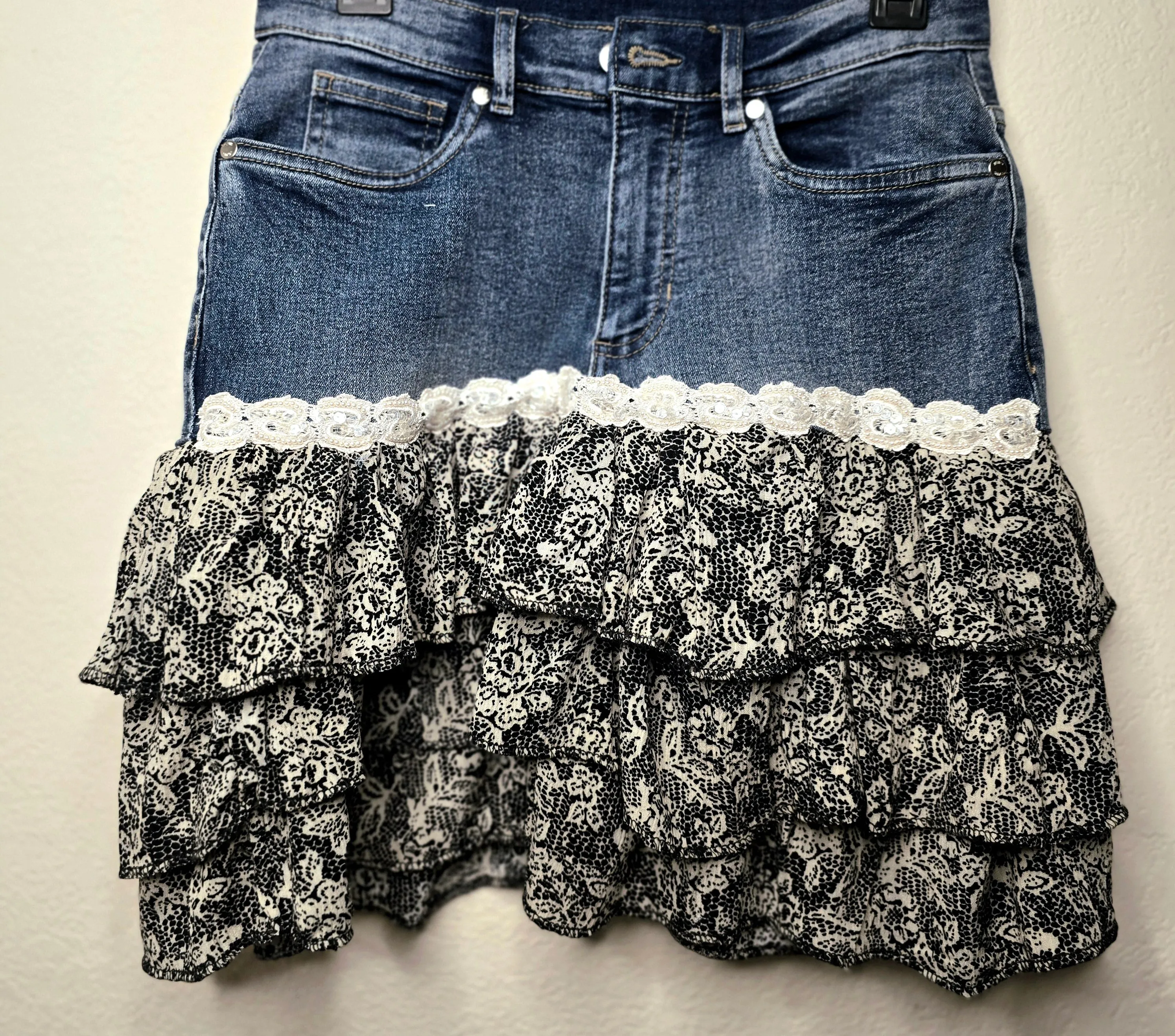 Light Denim Boho Layered Skirt