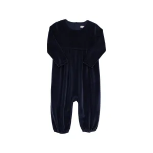 Long Sleeve Bradford Romper (Velour) - Nantucket Navy