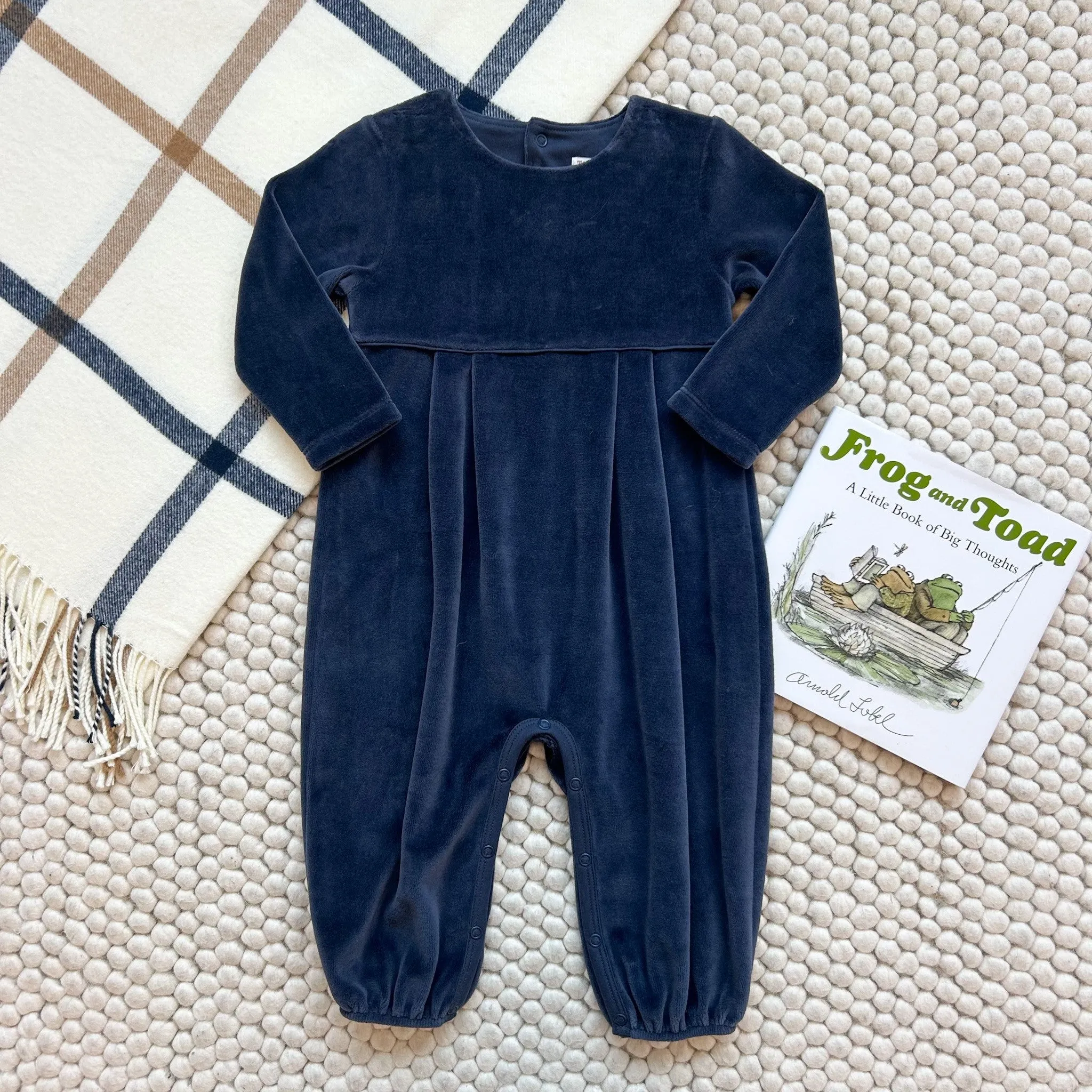 Long Sleeve Bradford Romper (Velour) - Nantucket Navy
