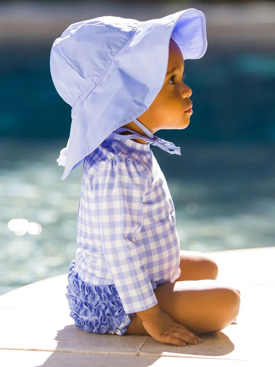 LONG SLEEVE ONE PIECE RASH GUARD - PERIWINKLE BLUE GINGHAM