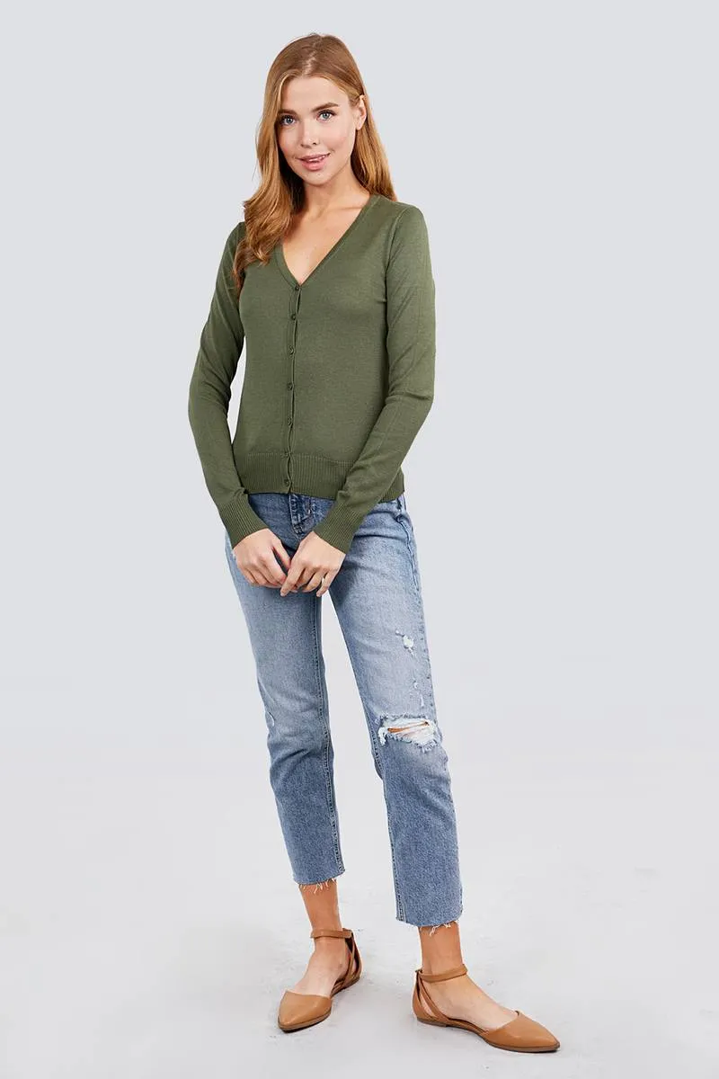 Long Sleeve V-neck Button Down Sweater Cardigan
