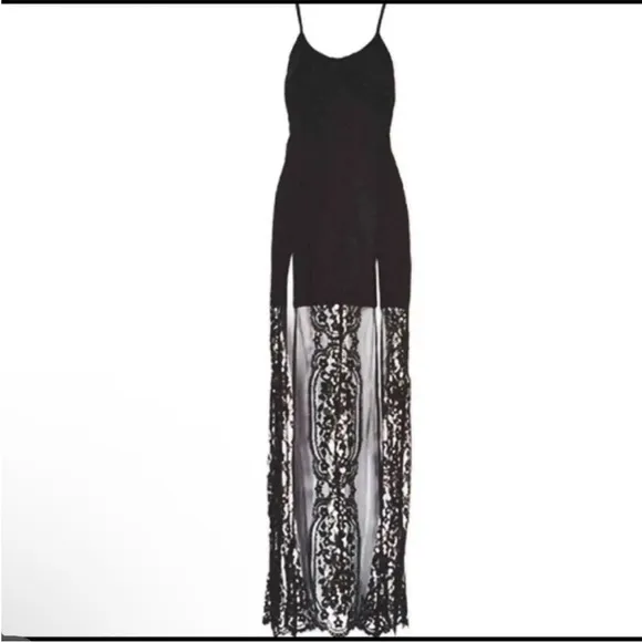 Love &amp; Lemons Sheer Lace Maxi Nighty Teddy Chemise Dress Longhorn Goth witch