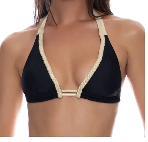 Luli Fama Braided Triangle Halter Top - Black
