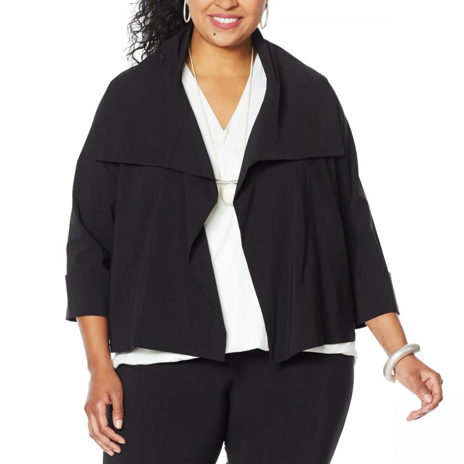 MarlaWynne Plus Size Kimono Sleeve Bengaline Jacket Black Plus 1X