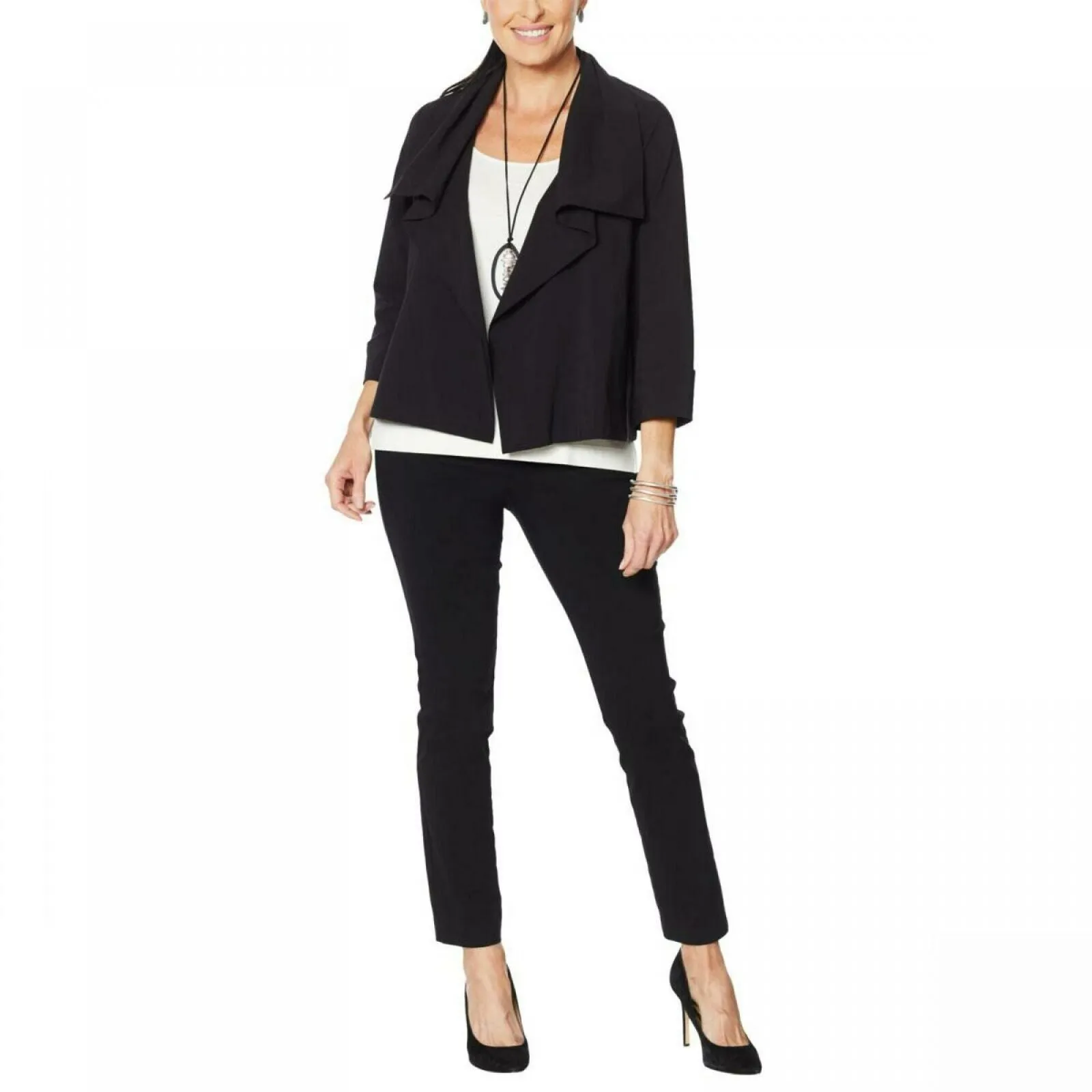 MarlaWynne Women's Kimono Sleeve Bengaline Jacket Black Small